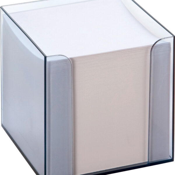 Mapje voor notitiekaarten, transparant kunststof, met witte vulling.