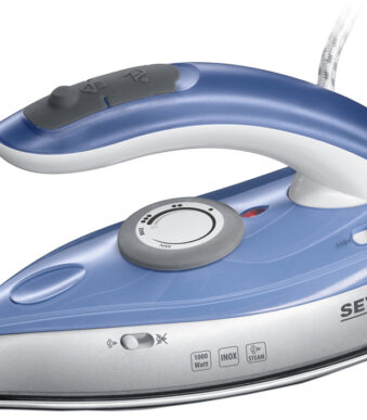 Severin Reisstoomstrijkijzer, zilver/blauw.