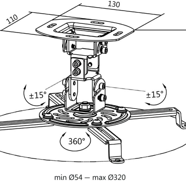 Projectorplafondbeugel, armlengte: 150 mm, wit