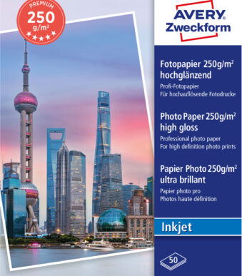 AVERY inkjet fotopapier PREMIUM, 10 x 15 cm, 250 g/m2, hoogglanzend, 50 vel