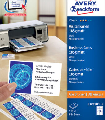 AVERY visitekaartjes, 85 x 54 mm, wit