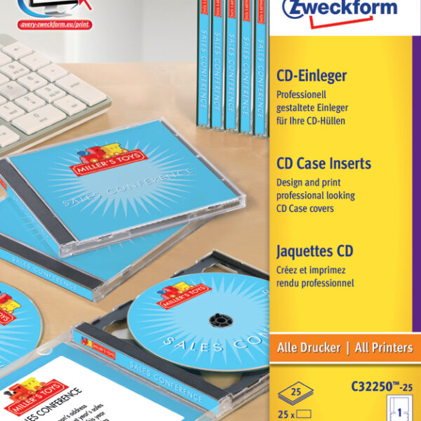 AVERY CD-inlegger voor Jewel Cases, 25 vel A4, wit