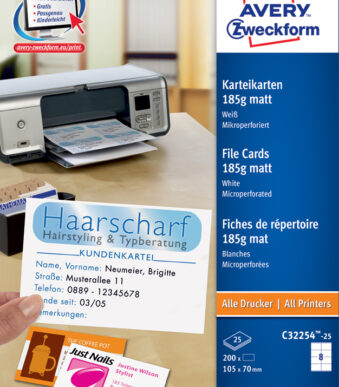 AVERY Zweckform inkjet/laser systeemkaarten, 105 x 70 mm, wit