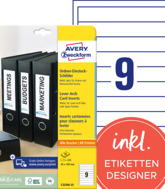 AVE Rugetiketten Insteek C32266-25 190x30mm wit 225 st
