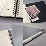 Geruit schrijfboek met register, A4-formaat.