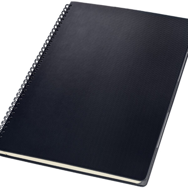 Geruit schrijfboek met register, A4-formaat.