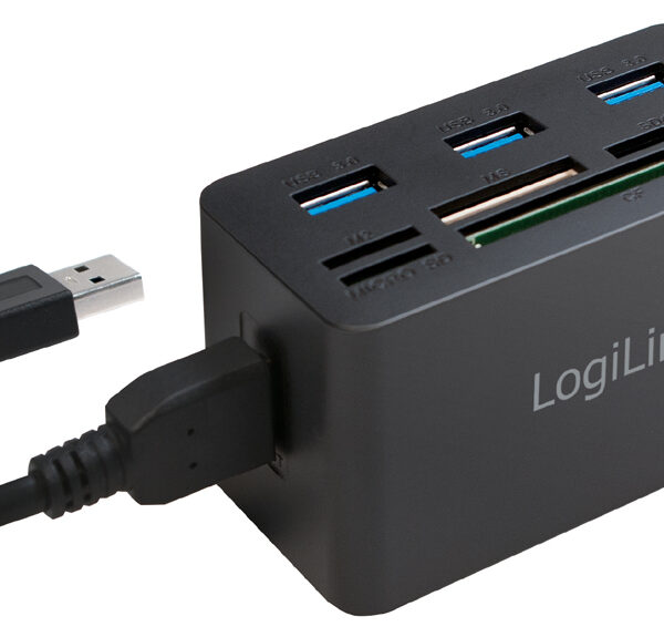 USB 3.0 hub met alles-in-één kaartlezer, zwart