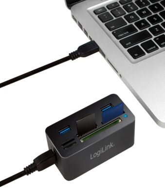 USB 3.0 hub met alles-in-één kaartlezer, zwart