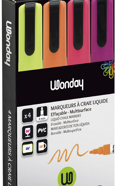 Wonday krijtmarker, ronde punt, set van 4 'FUN'