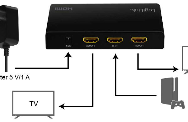 LogiLink 4K/60 Hz HDMI-splitter, downscaler, 2-voudig, zwart