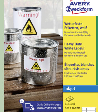AVERY inkjet folie-etiketten, weersbestendig, 63,5 x 33,9 mm, 10 vel A4, permanent, wit