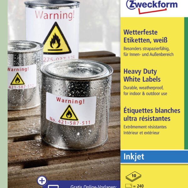 AVERY inkjet folie-etiketten, weersbestendig, 63,5 x 33,9 mm, 10 vel A4, permanent, wit