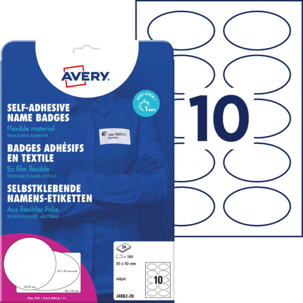 AVERY Zweckform inkjet-naametiketten, 85 x 50 mm, ovaal, wit