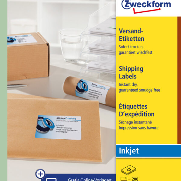 AVERY inkjet verzendetiketten, 99,1 x 67,7 mm, 25 vel A4, permanent, wit