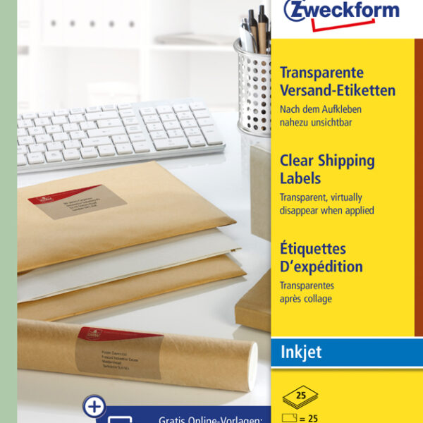 AVERY transparante adresetiketten, 210 x 297 mm, 25 vel A4, permanent