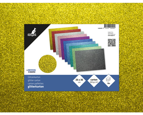 kangaro glitterkarton, 250 x 350 mm, 10 kleuren assorti