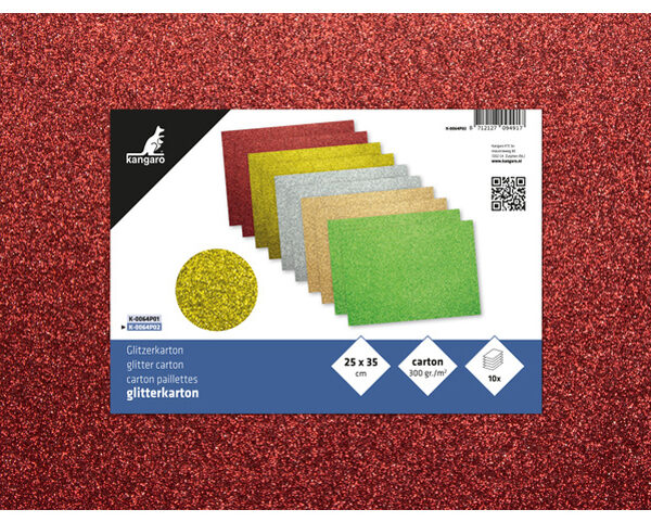 kangaro glitterkarton, 250 x 350 mm, 5 kleuren assorti