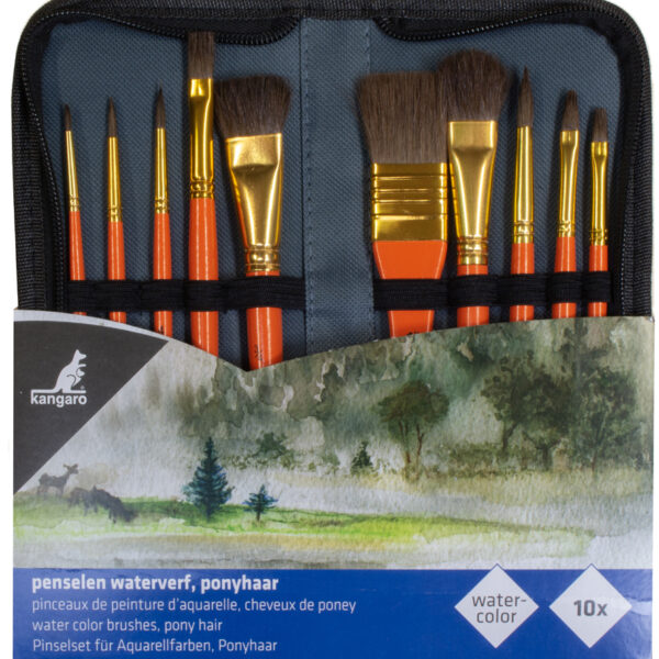 kangaro set aquarelpenselen, 10-delig, in etui
