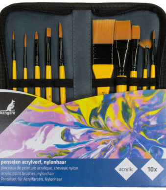 kangaro set acrylpenselen, 10-delig, in etui