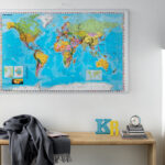 FRANKEN wereldkaart, gelamineerd, (B)1.370 x (H)970 mm