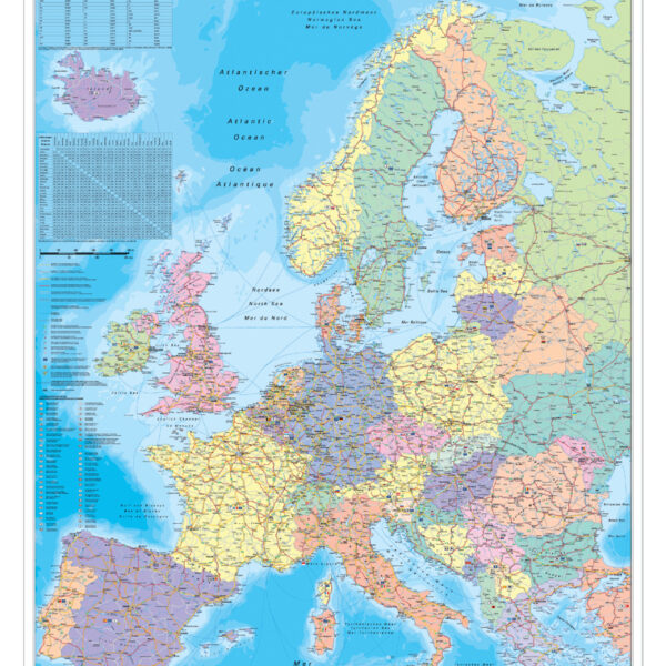 Gelamineerde Europakaart, 970 x 1370 mm