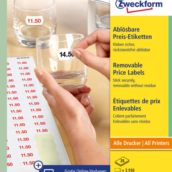 AVERY Zweckform Stick+Lift prijs-etiketten, 26 x 16 mm, wit, verwijderbaar