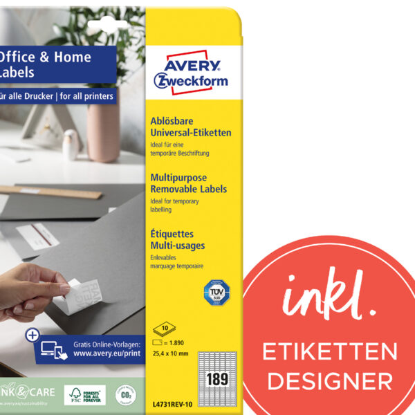 AVERY universele etiketten, 25,4 x 10 mm, wit, verwijderbaar, 10 vel A4
