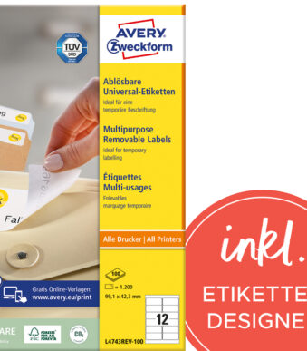 AVERY etiketten, 99,1 x 42,3 mm, wit, 100 vel, verwijderbaar