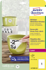 AVERY folie-etiketten weersbestendig, 210 x 297 mm, 20 vel A4, verwijderbaar, wit, mat