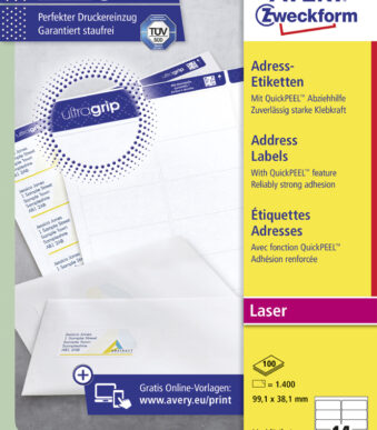 AVERY QuickPEEL etiketten, 99,1 x 38,1 mm, permanent, 100 vel A4