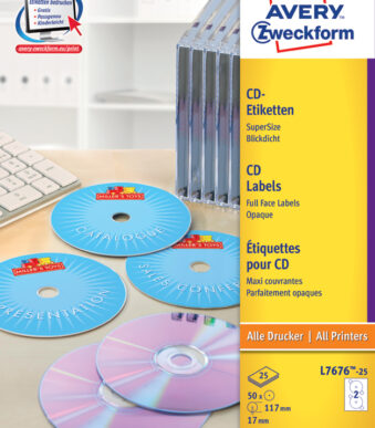 AVERY Zweckform CD-etiketten SuperSize, 25 vel A4, permanent, wit, mat