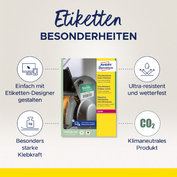 AVERY ultra-resistente folie-etiketten, 45,7x21,2 mm, 10 vel A4, permanent, wit