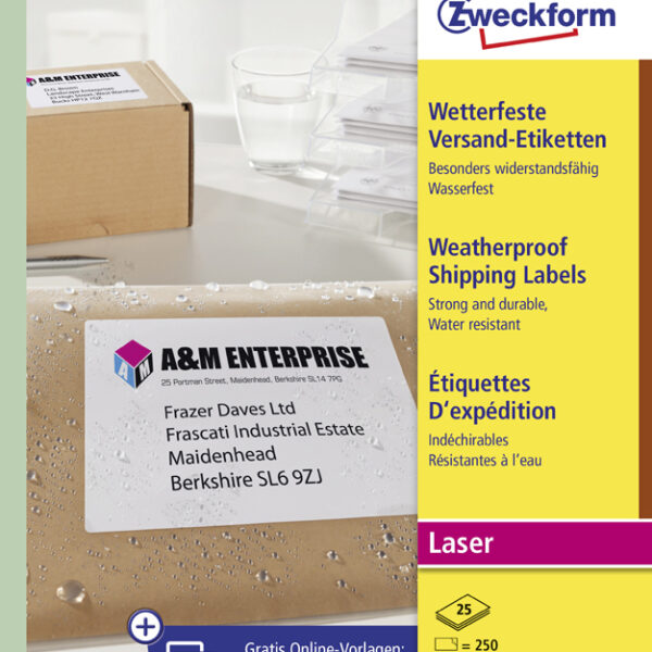 AVERY weersbestendige verzendetiketten, 99,1 x 57 mm, 25 vel A4, permanent, wit