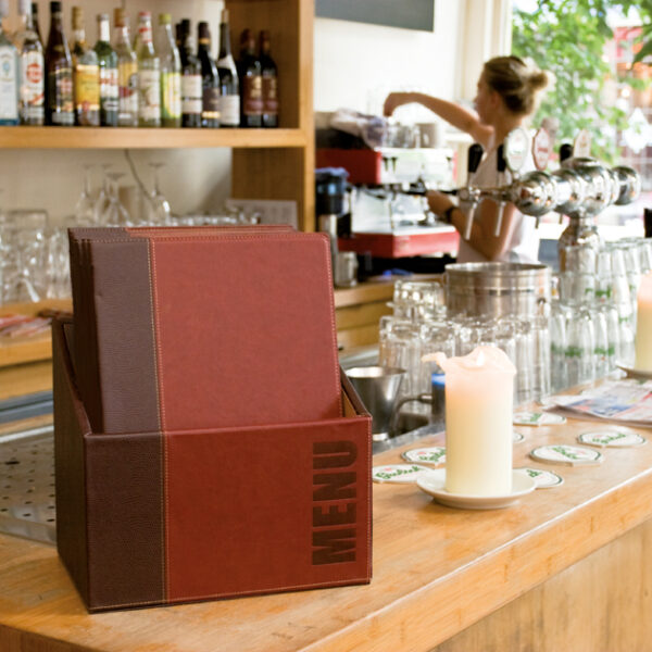 Securit menukaart-map TRENDY, A4, wijnrood, 20 stuks in box