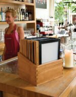 Securit menukaart-map WOOD in box, 20 stuks in kist, DIN A4, zwart