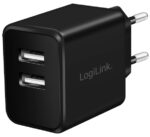 LogiLink USB-stopcontactadapter, 2x USB-A, 12 watt, zwart