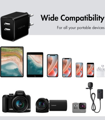 LogiLink USB-stopcontactadapter, 2x USB-A, 12 watt, zwart