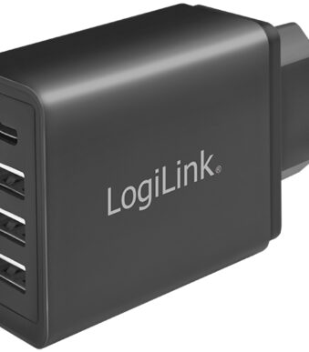 USB-stekkerdoosadapter met 4 USB-aansluitingen, zwart
