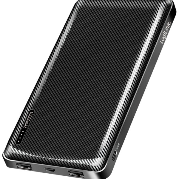 LogiLink Powerbank, 10.000 mAh, 2 USB-poorten, zwart