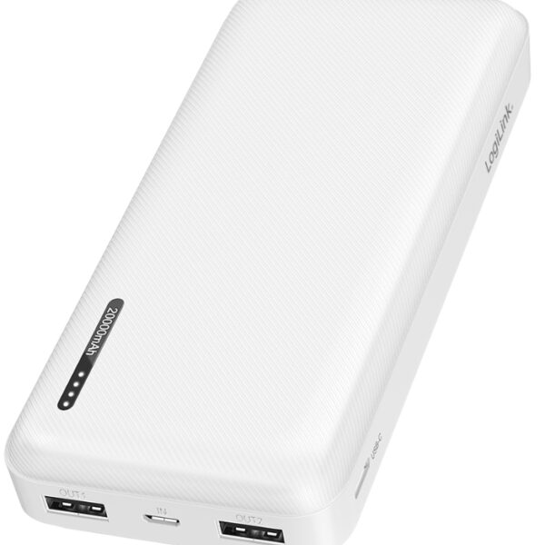 LogiLink Powerbank 20.000 mAh, 2x USB-A, 1x USB-C, wit