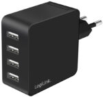 LogiLink USB-stopcontactenadapter, 4x USB-A, 24 Watt, zwart