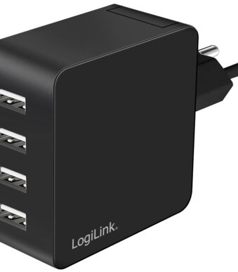 LogiLink USB-stopcontactenadapter, 4x USB-A, 24 Watt, zwart