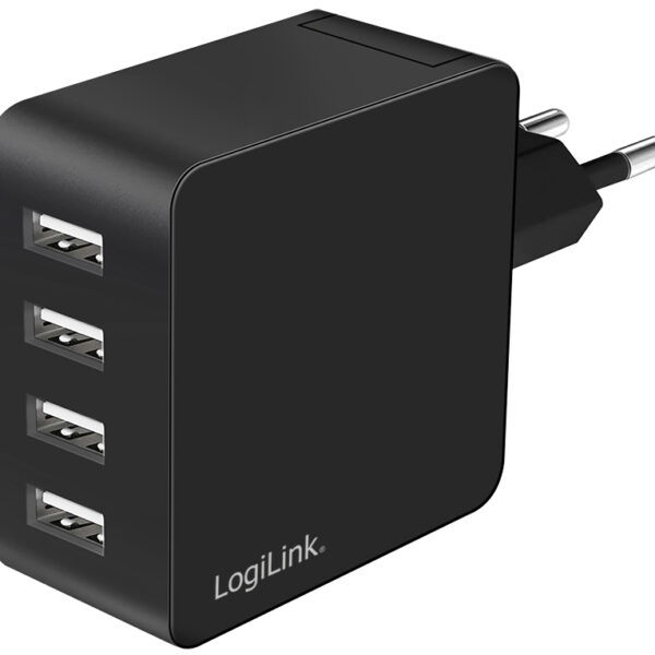 LogiLink USB-stopcontactenadapter, 4x USB-A, 24 Watt, zwart