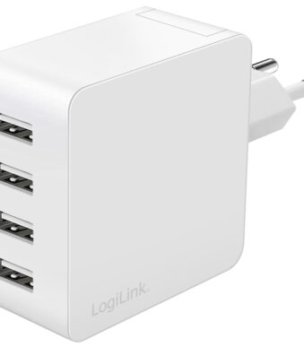 LogiLink USB-stopcontactenadapter, 4x USB-A, 24 Watt, wit