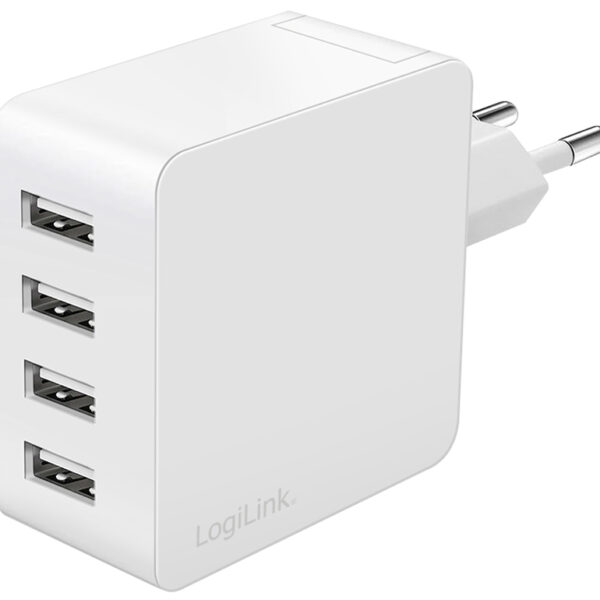 LogiLink USB-stopcontactenadapter, 4x USB-A, 24 Watt, wit