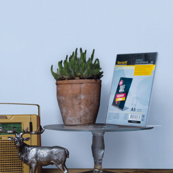 Securit tafeldisplay ACRYLIC, DIN A5 staand, schuin