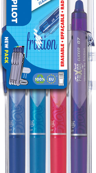 PILOT rollerball FRIXION BALL CLICKER 07, 0,35 mm, set2Go, 4 stuks in etui
