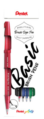 PentelArts Brush Sign Pen, 4 stuks in etui, Basic