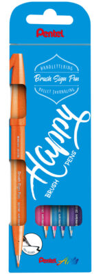 PentelArts Brush Sign Pen, 4 stuks in etui, Basic