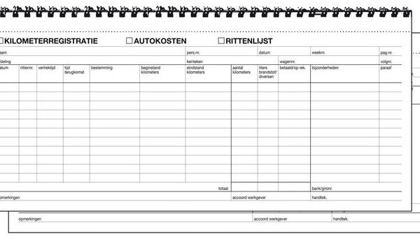 Kilometerregistratie / Autokosten formulieren, 80 pagina's